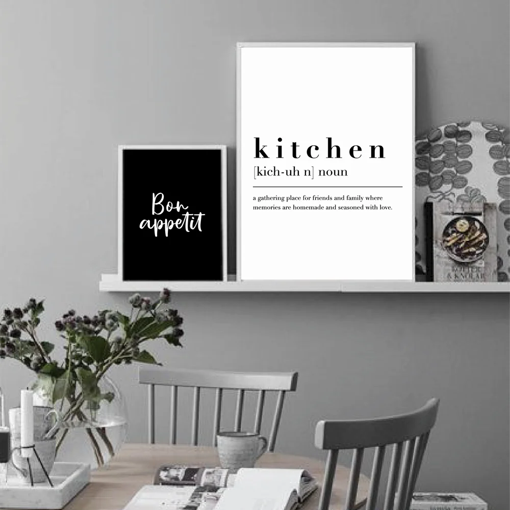 

Kitchen Dining Room Wall Art Prints Decorative Pictures Nordic Black White Posters bon appetit Quotes Wall Art Canvas Paintings