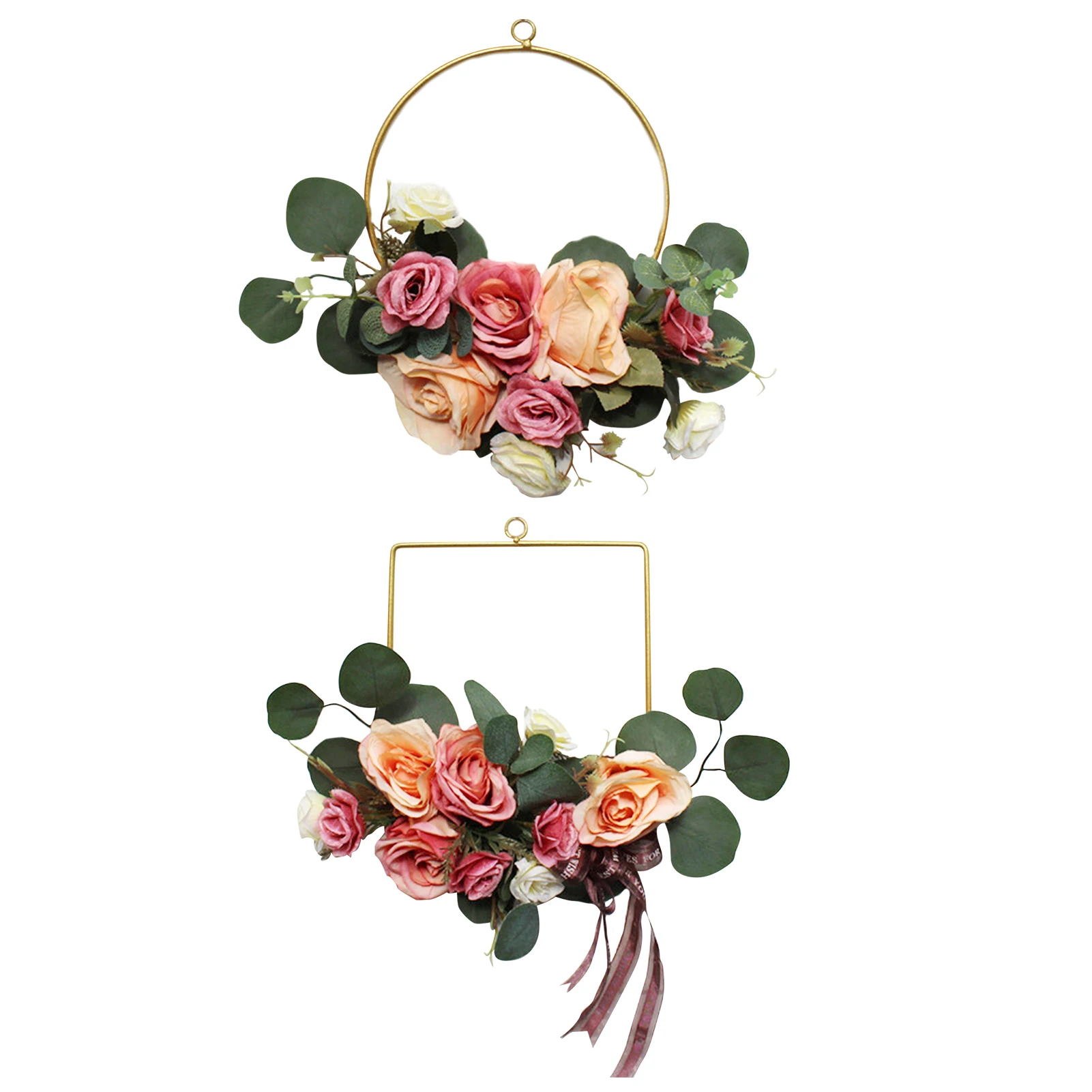 

Hoop Wreath Artificial Rose Flower And Green Leaf Hanging Hoop Wreath For Front Door Wedding Home Decor Wall Decor Ornament