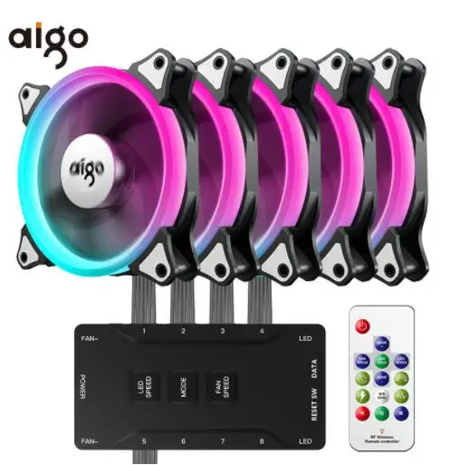 Aigo C5 aura sync 3 P-5 V чехол для компьютера PC охлаждающий вентилятор RGB регулируемый светодиодный 140 мм тихий ИК-пульт дистанционного управления для компьютера охлаждающий RGB чехол-вентилятор