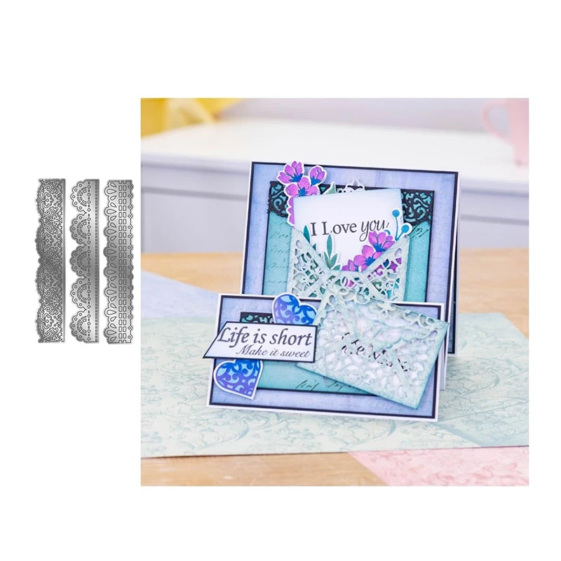 

New Arrival 3pcs Lace Edge Strip Metal Cutting Dies Scrapbooking Decoration Stencil Handmade Card Make Model Craft Mold Die Cut