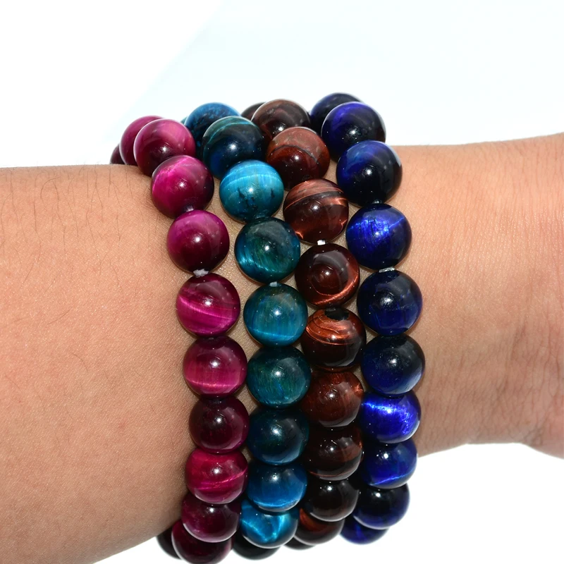 Женский и мужской браслет с тигровым глазом NAPOLN синий бисером из драгоценного