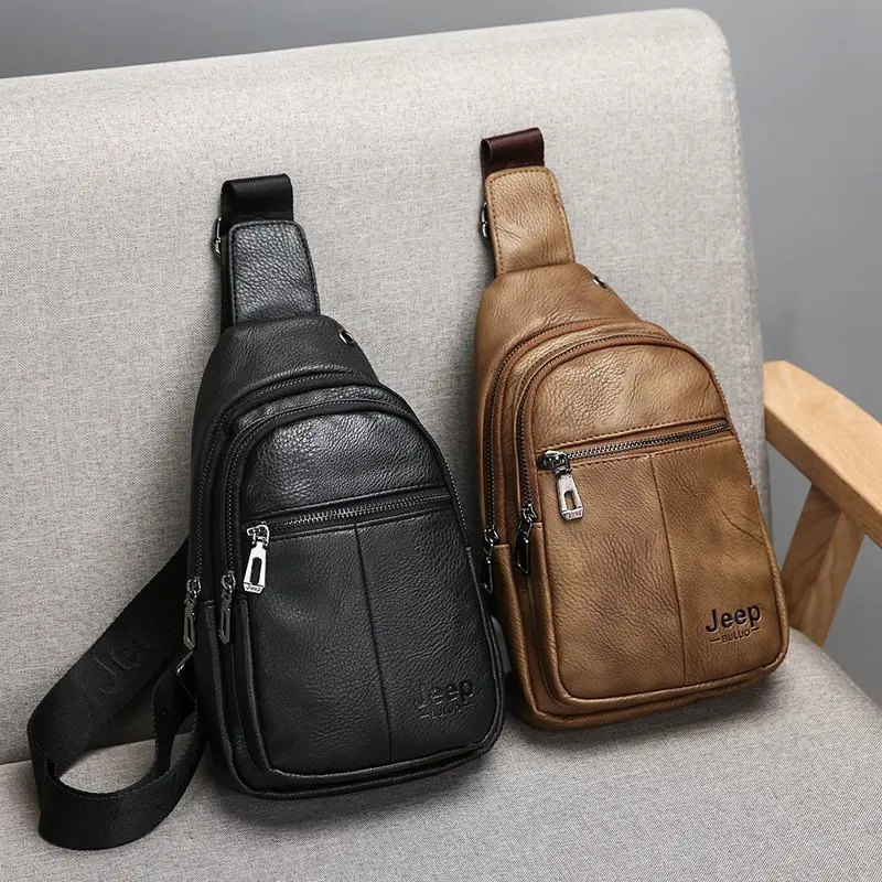 

Famous Brand USB Charge Crossbody Bags For Men Retro Leather Handbags Man Multifunctional Headphone Plug Messenger Bag Chest Bag