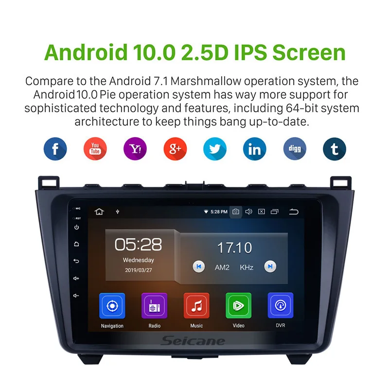 Автомагнитола Seicane 10 1 дюйма Android ОЗУ 4 Гб IPS 8 ядер GPS Navi головное устройство