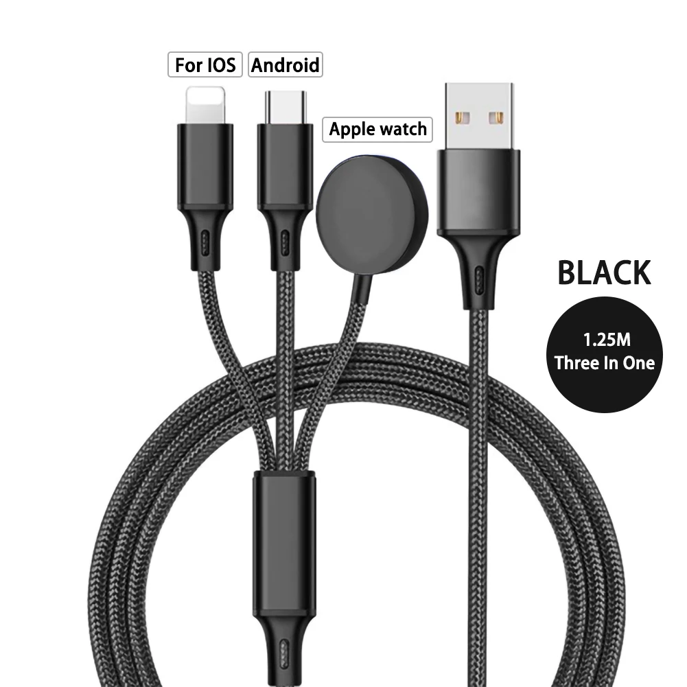 3 в 1 type-C зарядное устройство 125 см нейлоновая оплетка и металлический