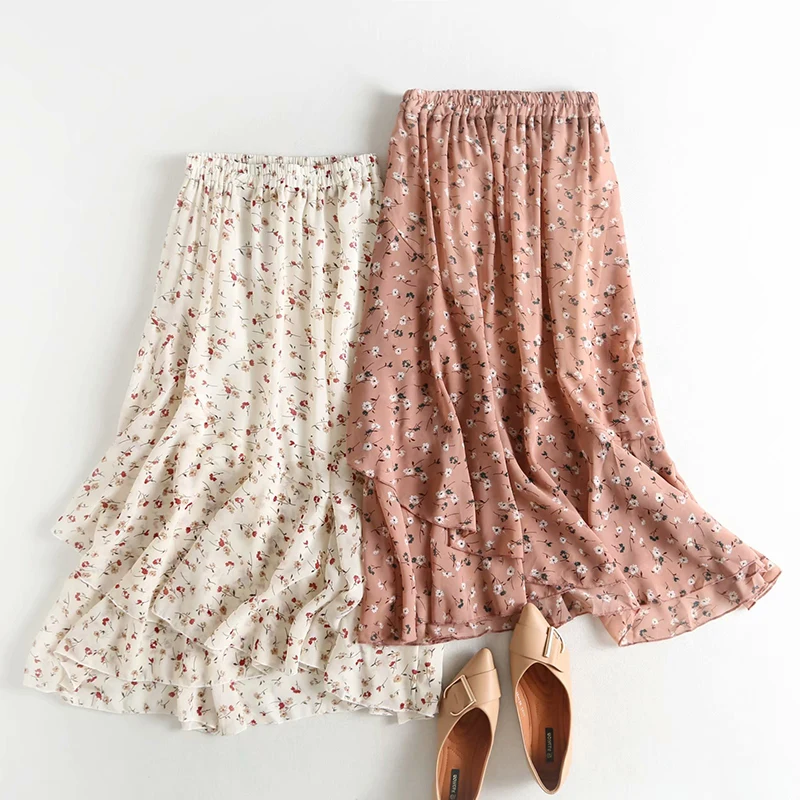 Высокая эластичная юбка Феи ZA милая девушка Асимметричная Бежевая длинная 2019