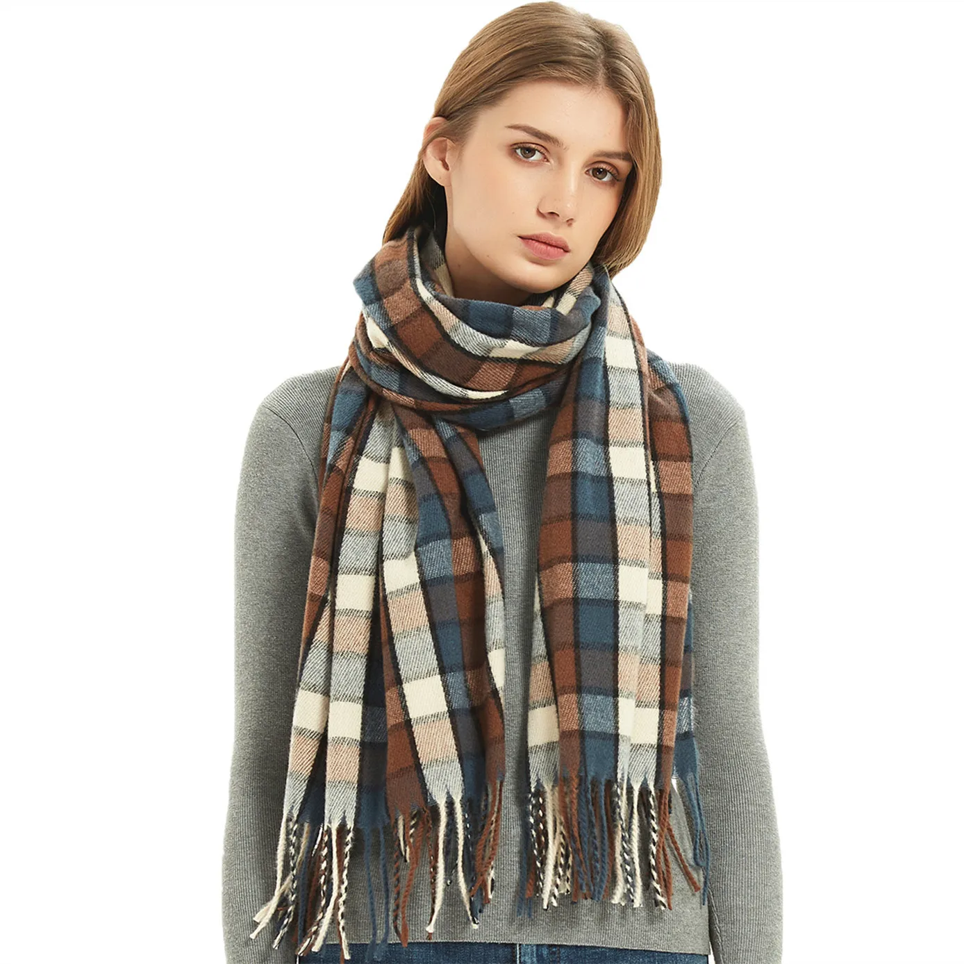 

Дизайнерский плотный теплый зимний шарф с рисунком для женщин, женский шарф с кисточками, вязаное мужское одеяло из фуляра