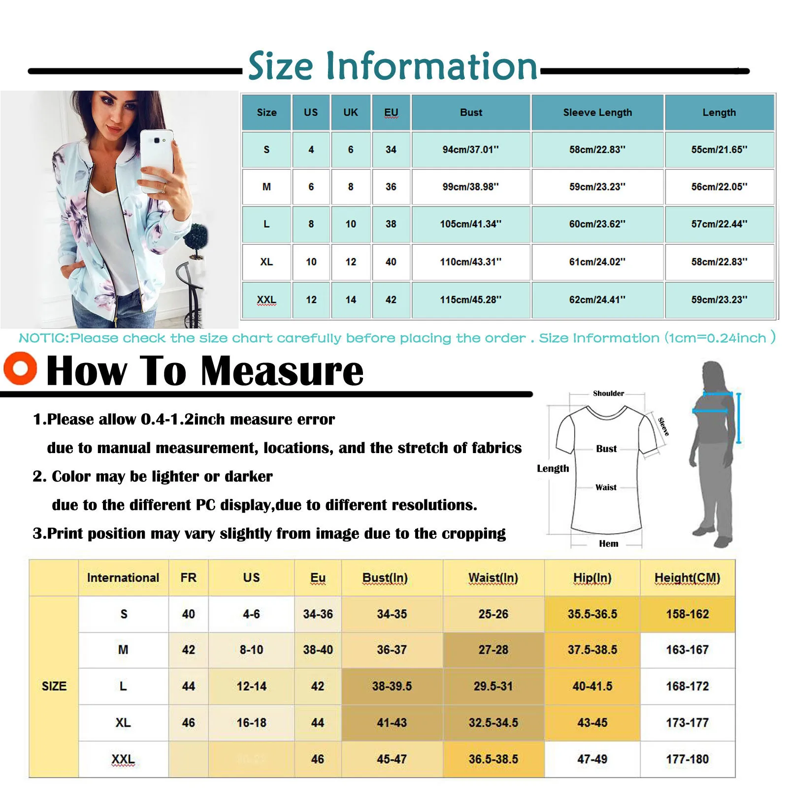 

Women Jackets Retro Floral Printed Ladies Zipper Up Bomber Outwear Spring Long Sleeve Short Thin Slim Casual Pocket Biker Coats