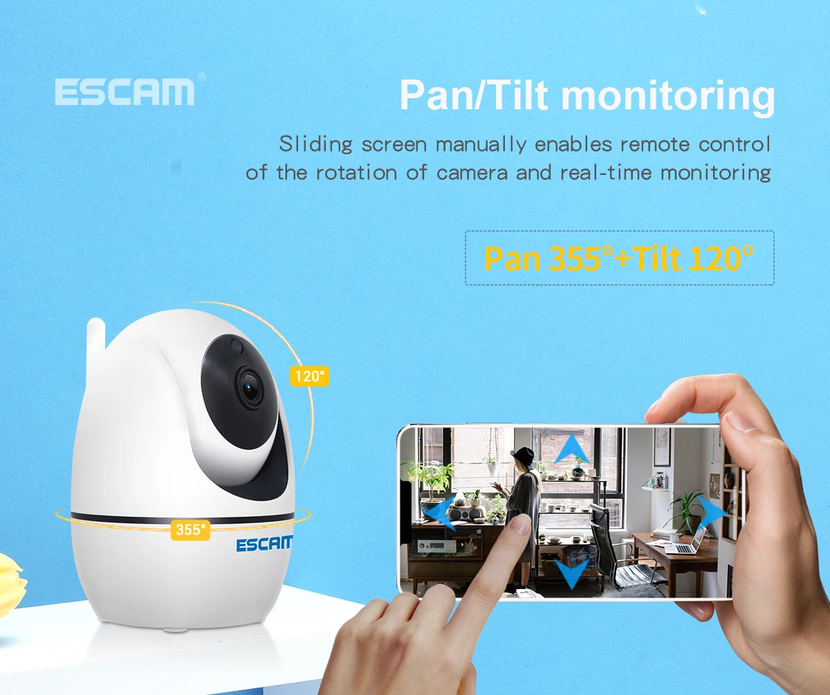 Гуманоидная отслеживающая камера ESCAM PVR008, Wifi камера, 2MP 1080 P, беспроводная PTZ камера, обнаружение движения, P2P, мини IP камера