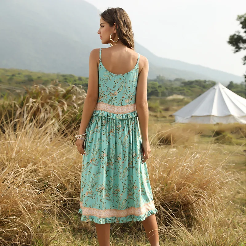 Платье женское летнее с цветочным принтом без рукавов открытой спиной 2020 |