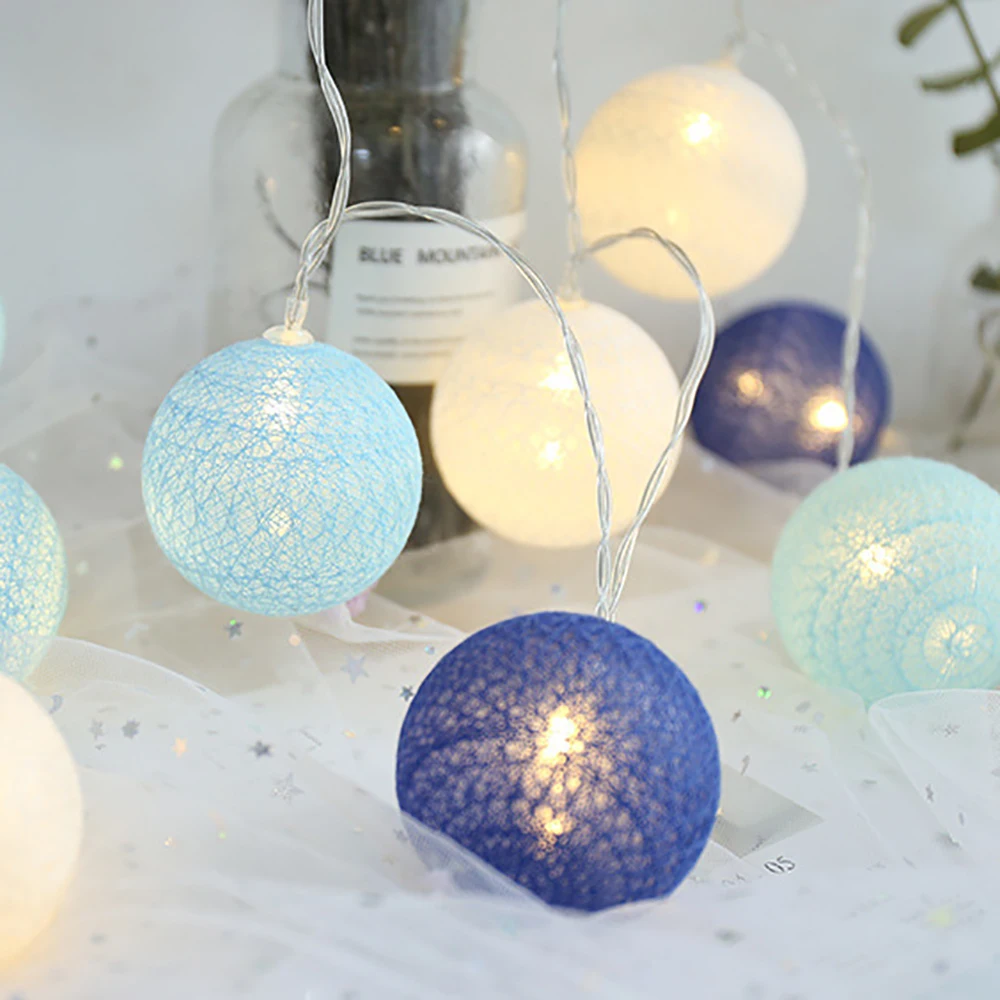 

Battery Operated Colorful Fairy String Cotton Ball Garland Lights for Home Wedding Christmas Par