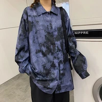 qweek harajuku women blouses tie dye print shirt korean leisure tops oversized summer all match streetwear blue blouse retro new