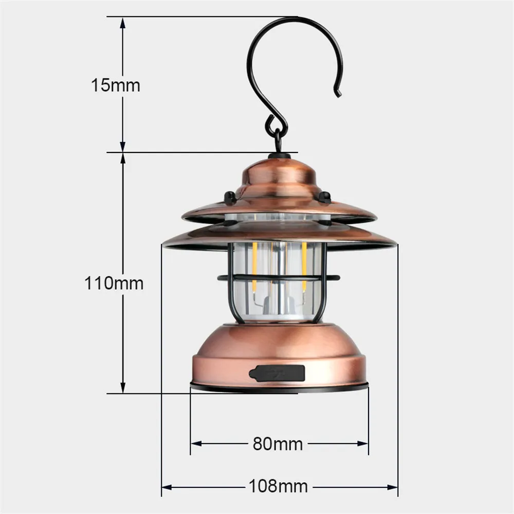 

Retro USB Charging Camping Lantern IPX4 Waterproof Three Model Brightness Metal Hook Tent Home Party Atmosphere Decoration Lamp