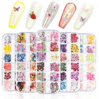 12 gridsbox butterfly flower decals christmas nail art sticker wood pulp flakes 3d decoration slider mixed colors