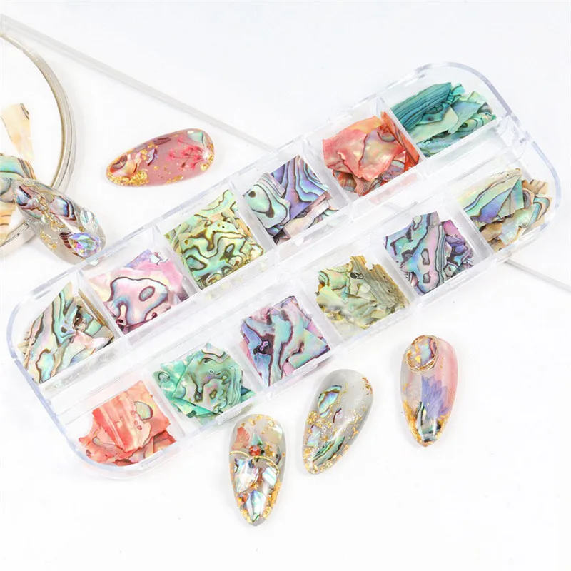12 Grids/Pack Beauty Color-changing Abalone Natural Sea Shell Fragments Texture Nail Art Flakes Decoration Slice DIY Manicure | Красота и
