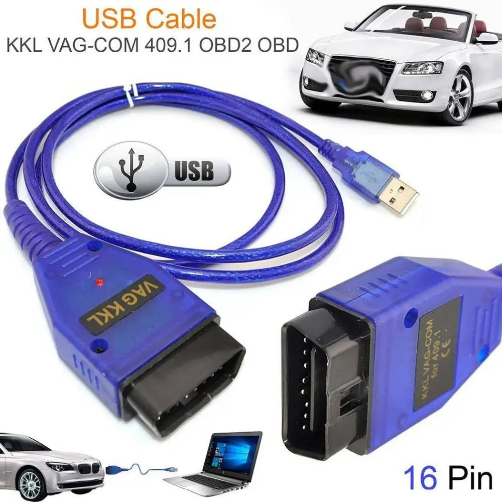 

Car Auto VAG-COM 409.1 Vag Com 409Com Vag 409.1 Kkl OBD2 USB Diagnostic Cable Scanner Interface for Volkswagen Audi Seat Skoda