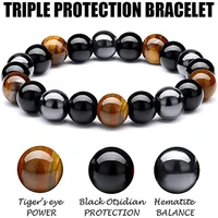 1 pcs mens health beaded bracelet black agate stone for male fashion bring lucky therapy bracelet three kinds of gems 2021 new