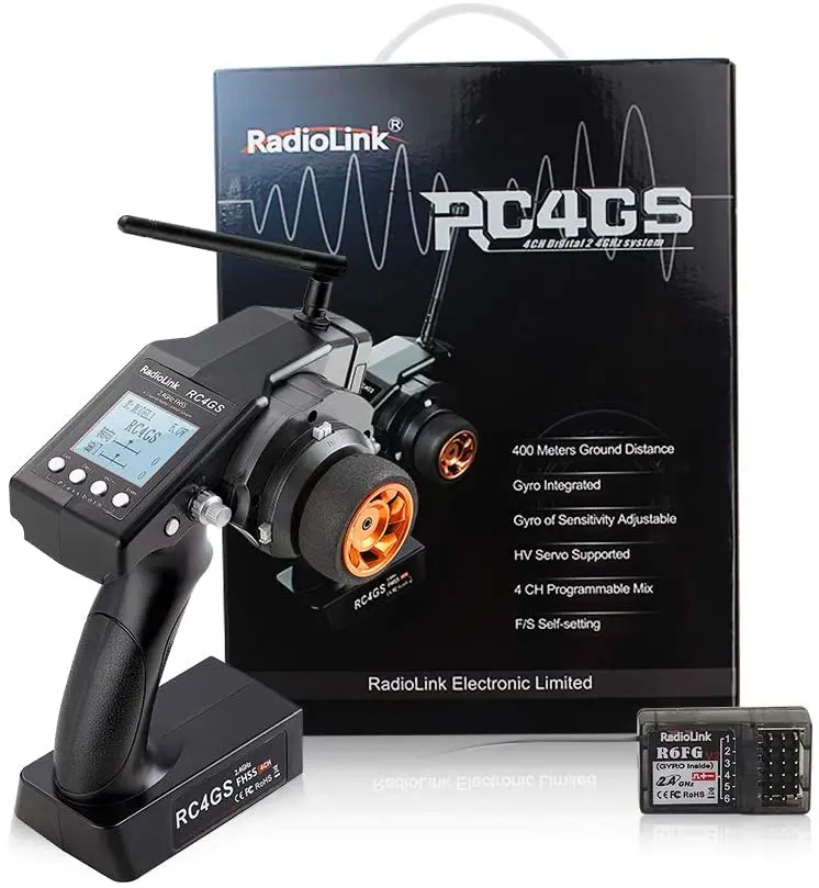 

RadioLink RC4GS 2.4G 4CH pistol-grip style Controller Transmitter + R6FG Gyro Inside Receiver for RC Car Boat