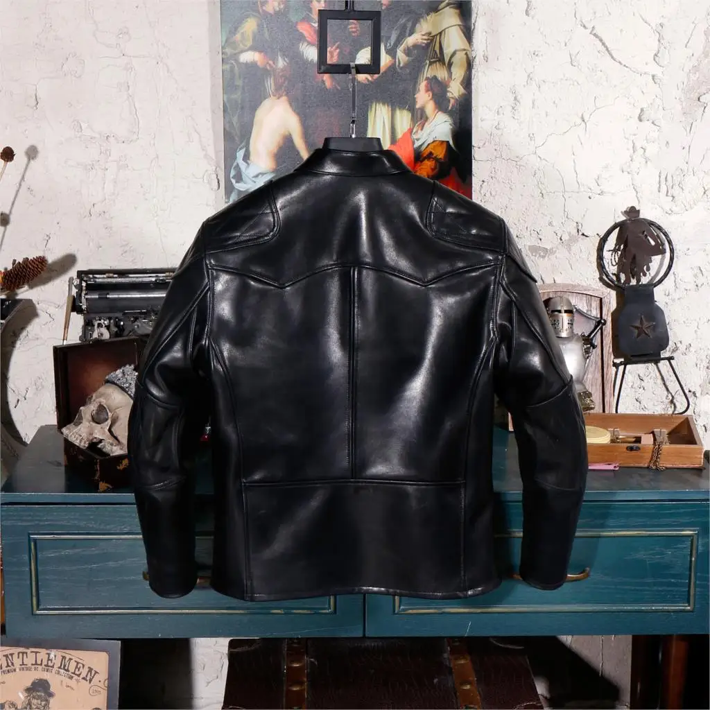 Винтажная байкерская куртка из натуральной кожи с изображением лошади - купить
