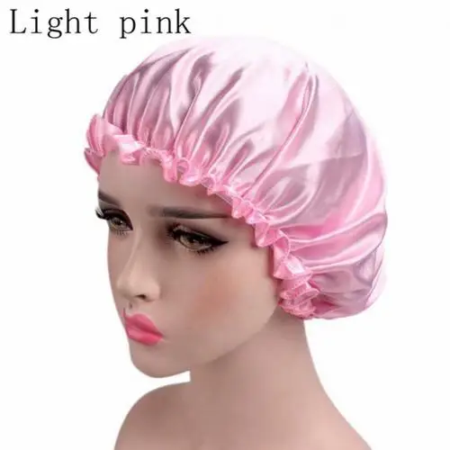 Light Pink Горячая Женская эластичная атласная кружевная Однотонная ночная шапочка для сна химиотерапия Уход за волосами шапочка - Цвет: Light Pink