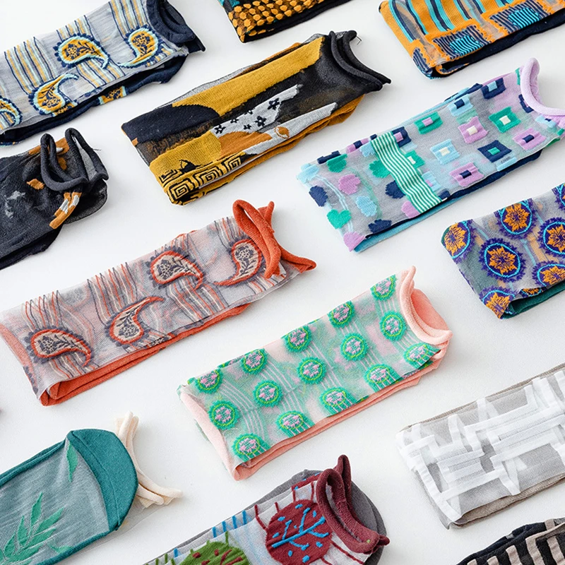 Модные женские носки новые весенне летние сетчатые тонкие длинные с принтом