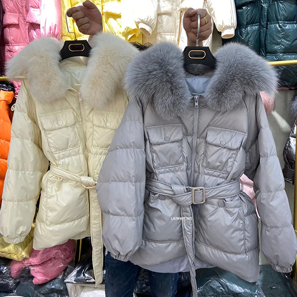 Женская парка на 90% пуху белой утки теплая толстая пуховая куртка с капюшоном из