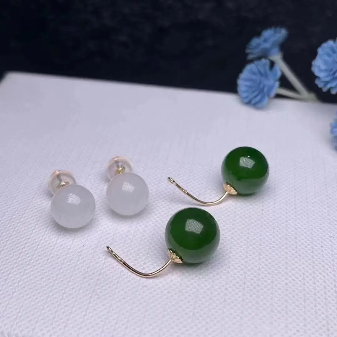 

SHILOVEM 18k желтое золото Настоящая Натуральная белая яшма серьги классические изысканные ювелирные изделия для женщин свадебный подарок 8*10 мм...