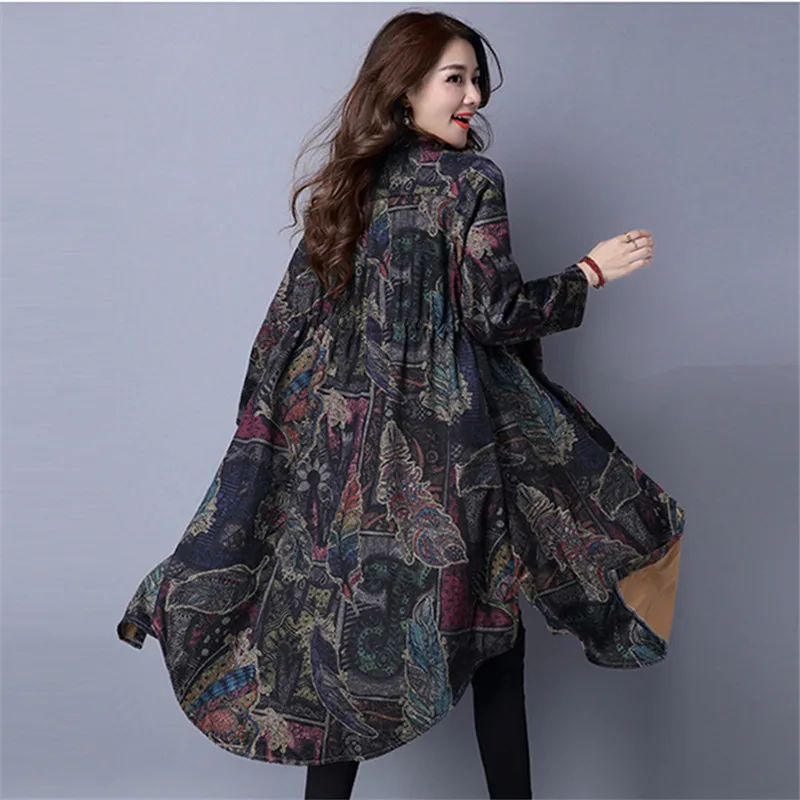 Тренчкот женский в стиле ретро плотная модная ветровка с принтом верхняя одежда