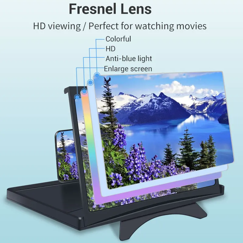 mobile phone screen amplifier 12 inch curved blu ray magnifying glass desk folding stand enlarged cell phone hd video magnifier free global shipping