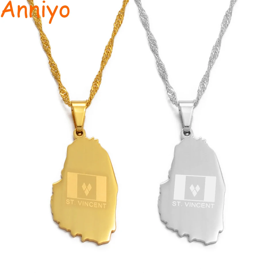 

Anniyo Gold Color ST. Vincent Map Pendant and Thin Chain Necklaces Saint Vincent Maps Jewelry Gifts #020721