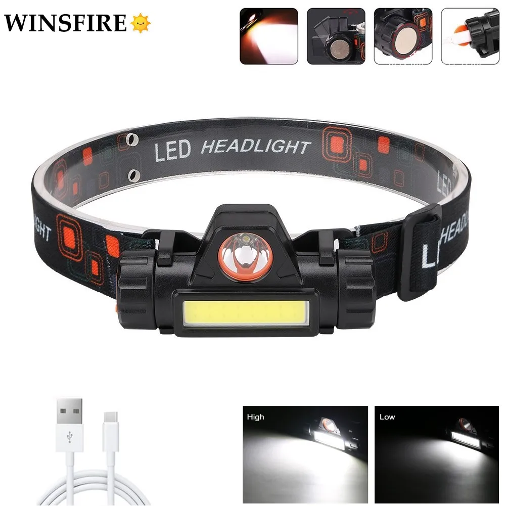 

Портативный Миниатюрный светодиодный головной фонарь Q5 + COB с зарядкой от USB, уличный фонарь для рыбалки и кемпинга, налобный фонарь со встро...