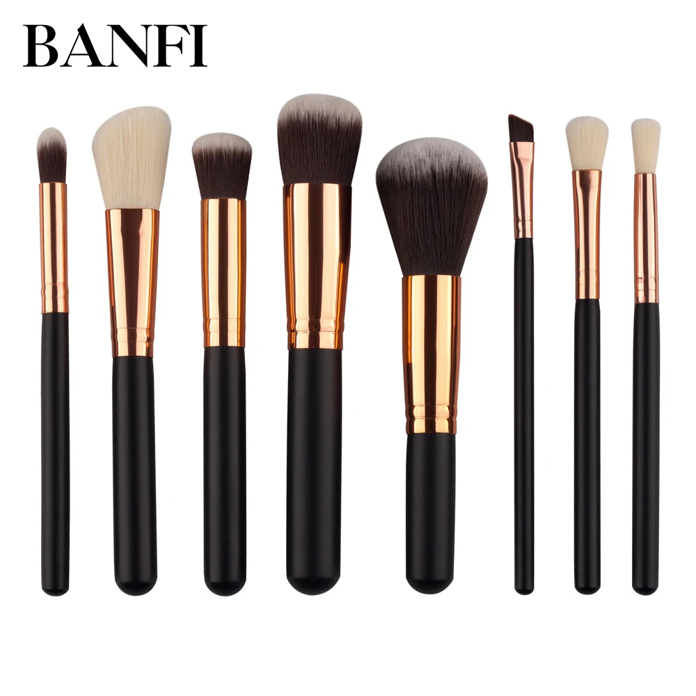 

BANFI 8pcs Foundation Black Eyeliner Makeup Brushes Set Powder Blush Eyeshadow Concealer Eye Cosmetic Face Beauty Make Up Tools