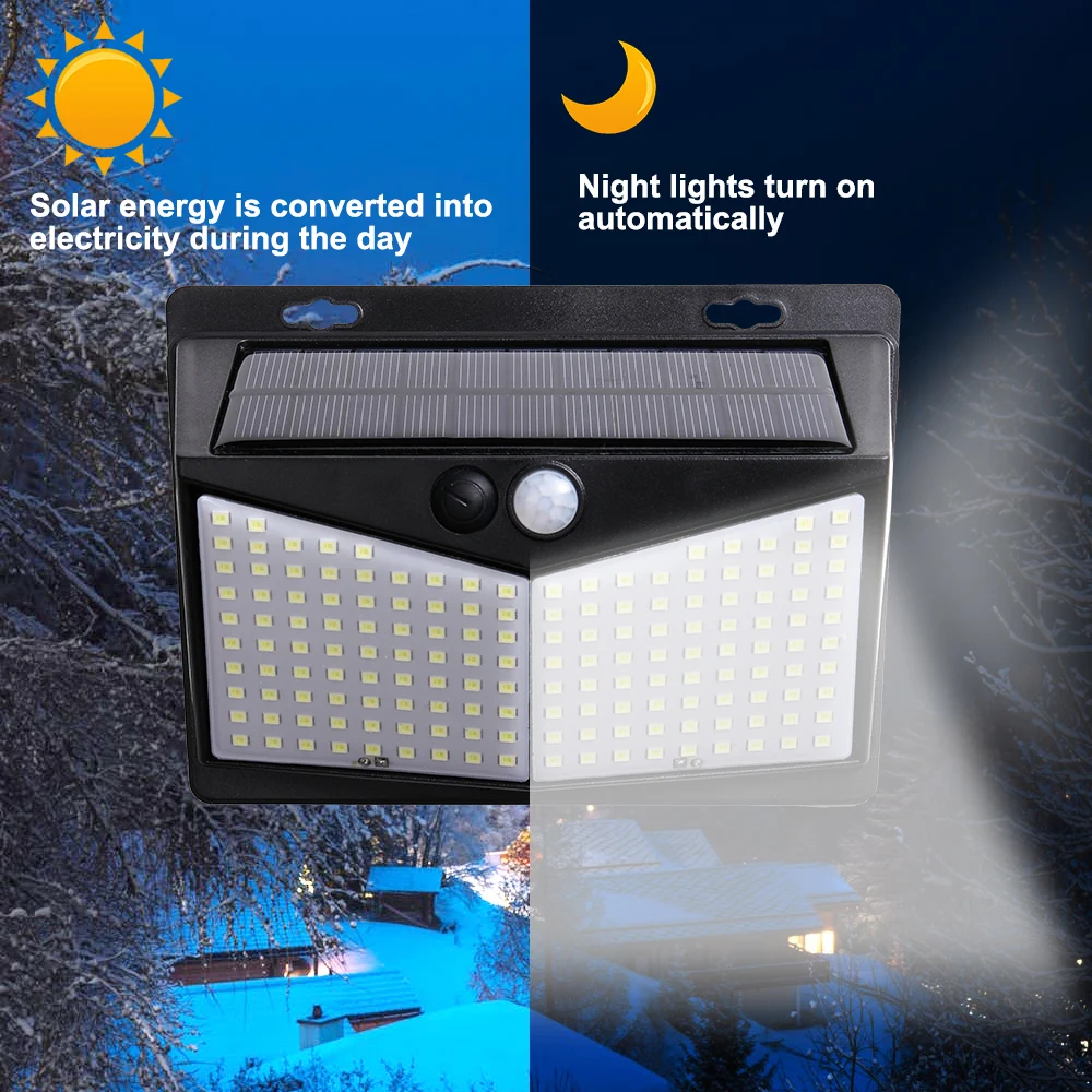 Солнечные огни наружные 108/208 светодиодов 3 режима датчик движения 270