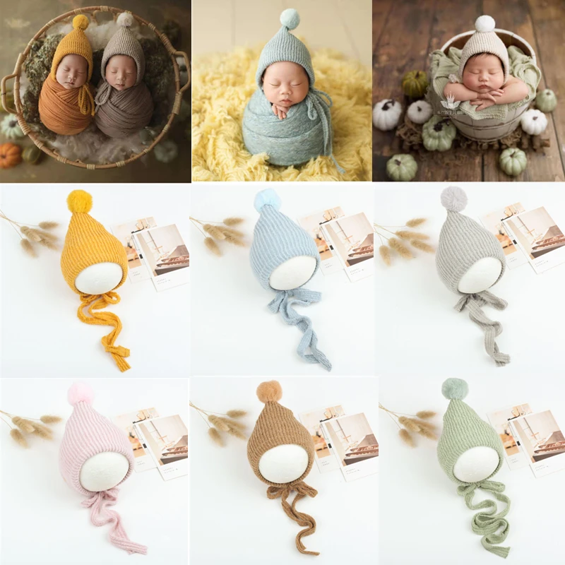 Newborn Photography Props Accessories Plush Ball Hat Cute Baby Hats Caps Infant Photo Props Studio Baby Shoot Ear Cap Fotografia