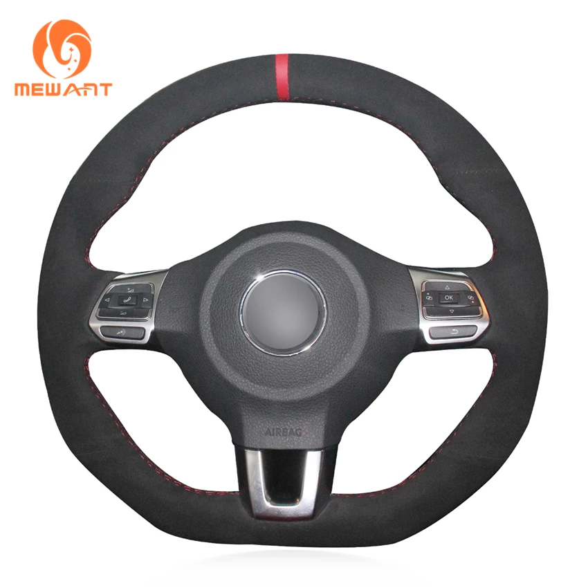 MEWANT Black Genuine leather Steering Wheel Cover for Volkswagen VW Golf 6 VI GTI Polo R-Line CC Scirocco Tiguan 2009 2010-2018
