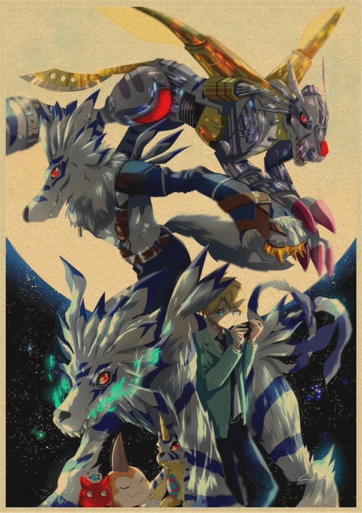 Digimon Классическая японская аниме настенная живопись печать крафт-бумага плакат