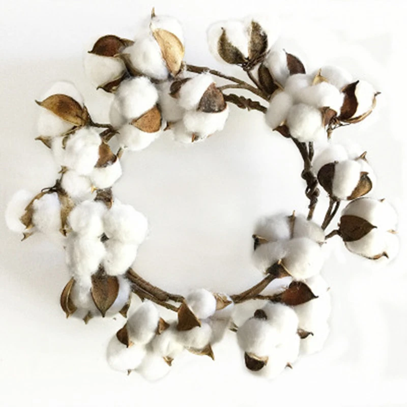

Natural Cotton Wreath Fake Artificial Flower Christmas Home Bedroom Decoration Wreath with Dried Flowers Garland