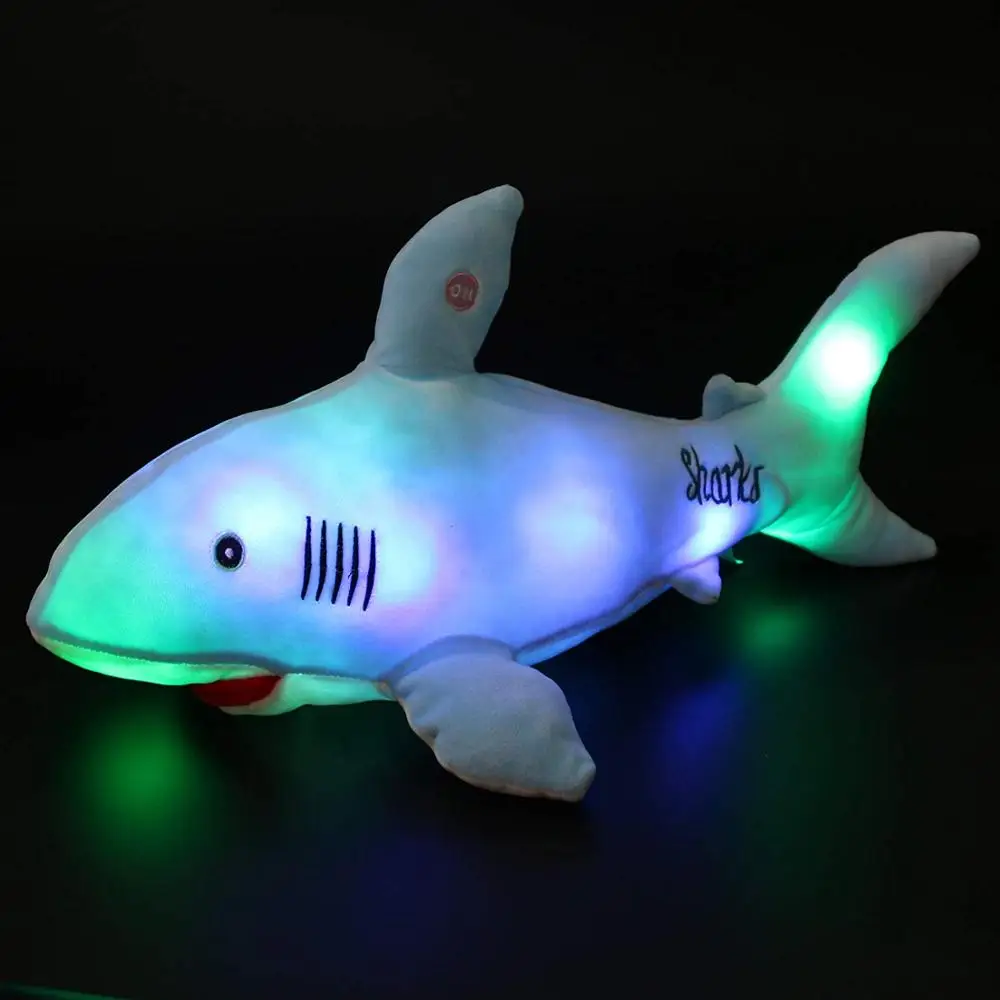 Светодиодный плюшевый игрушечный ночник с синими акулами мигалками и животными