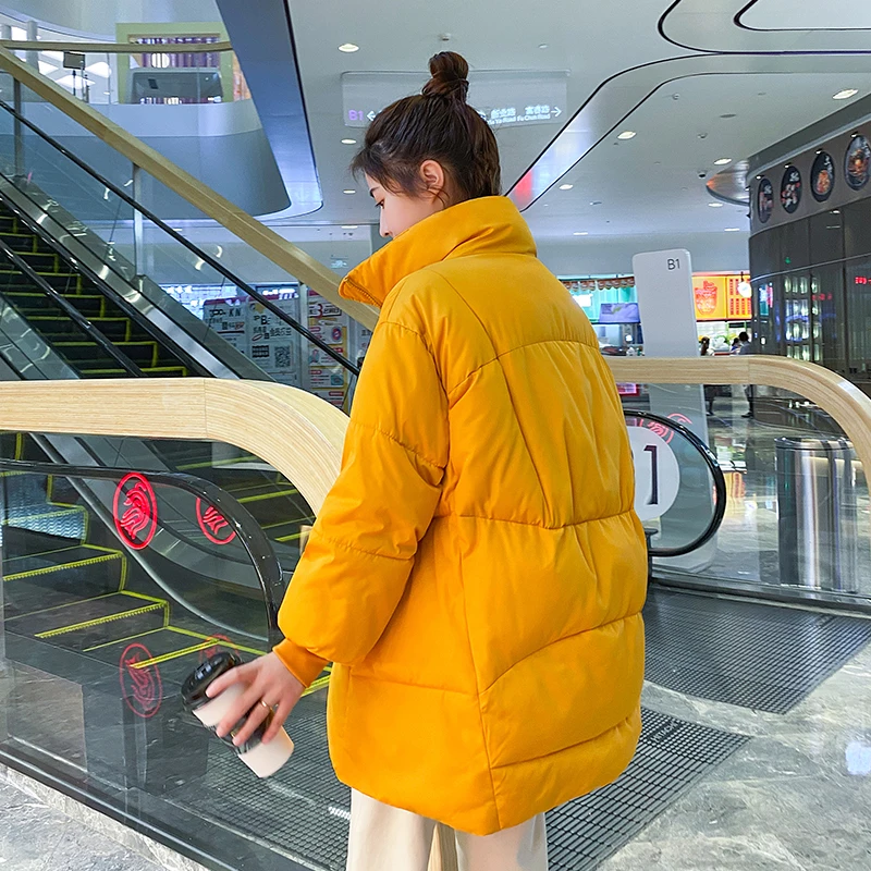 

2021 Women's Winter Long Parkas Oversized Solid Casual Jacket Women Stand Collar Loose Cotton Padded Thicken Female Cold Coat