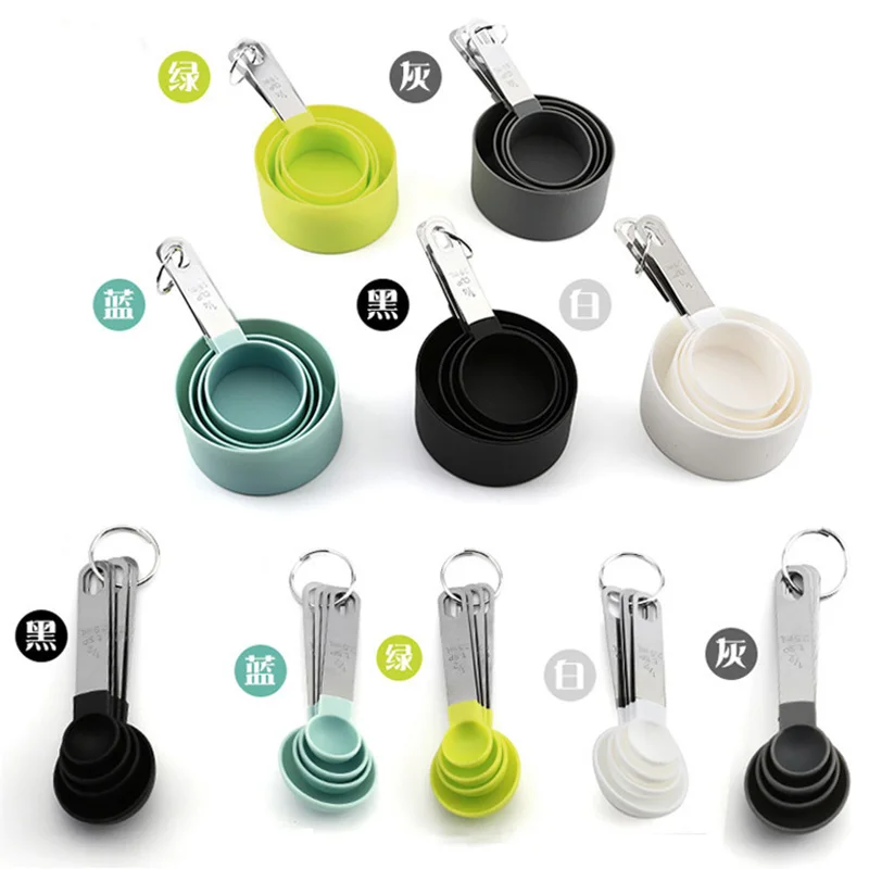 

Stainless Steel Measuring Cup Measuring Spoon Set Plastic Stainless Steel Handle Measuring Spoon 8-piece Set Combination Baki