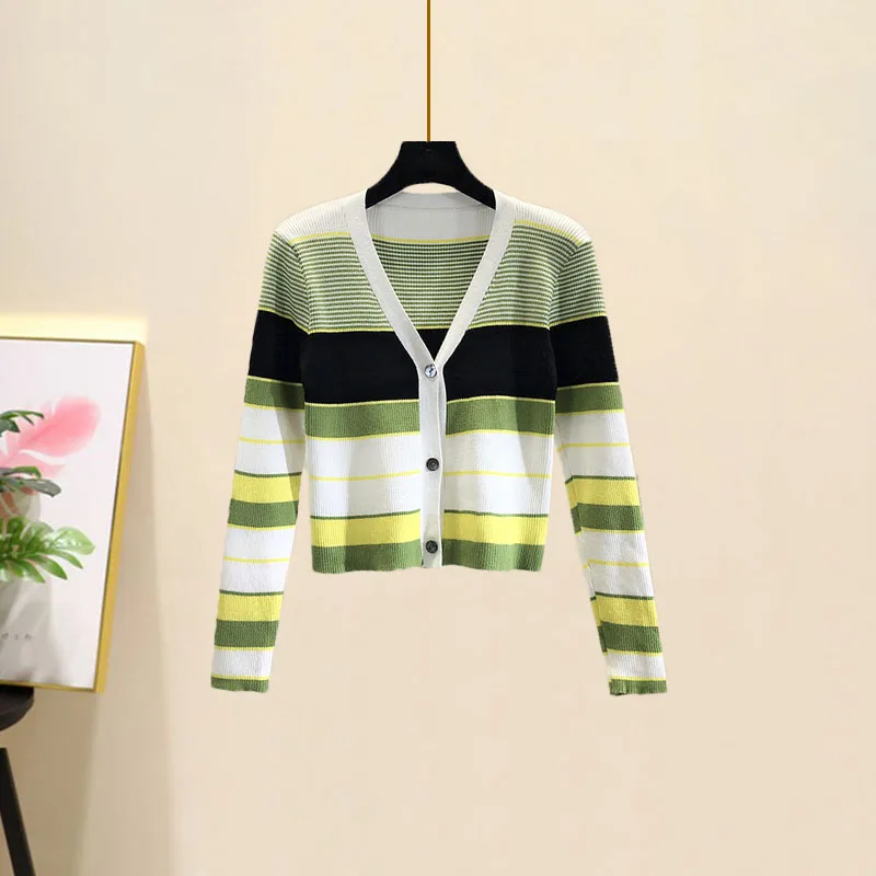 Женский костюм из двух предметов в Корейском стиле контрастный полосатый свитер