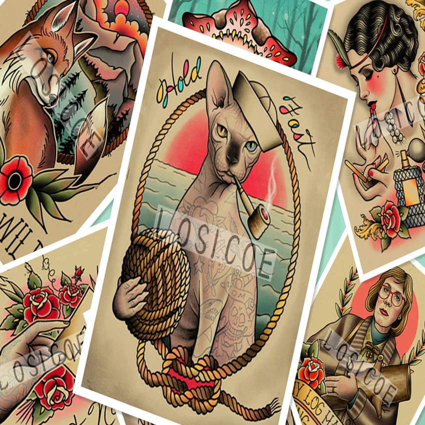 Креативные татуировки шаблон рукопись Винтаж крафт-бумага плакат настенные