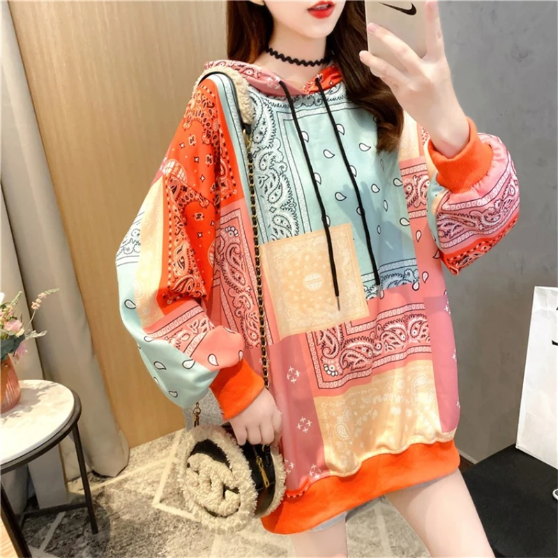 

2020 New Autumn Hoodie Women Vogue Printing Loose Cotton All-match Ins Vintage Sweatshirt Cozy Ladies Tops Pullover High Quality