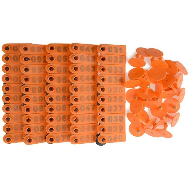 

100 Plastic Cattle Cattle Ear Tag 1-100 Animal Tag and 1 Ear Tag Labeler Set for Livestock Management Marking Orange + Red