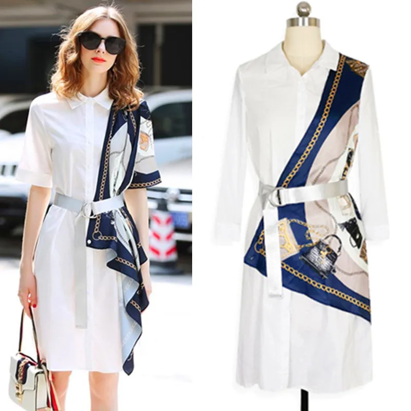 Женское винтажное платье с поясом летние платья рубашки принтом вечерние в стиле