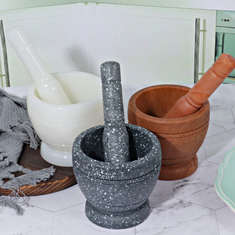 

Portable Resin Mortar Pestle Set Garlic Herb Spice Mixing Grinding Crusher Bowl Restaurant Kitchen Tools Gadgets Salt and Pepper