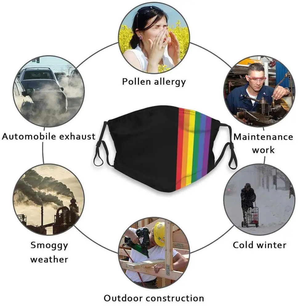 

Rainbow Pride Lgbt Strip Custom Design For Adult Kids Anti Dust Filter Diy Cute Print Washable Mask Rainbow Pride