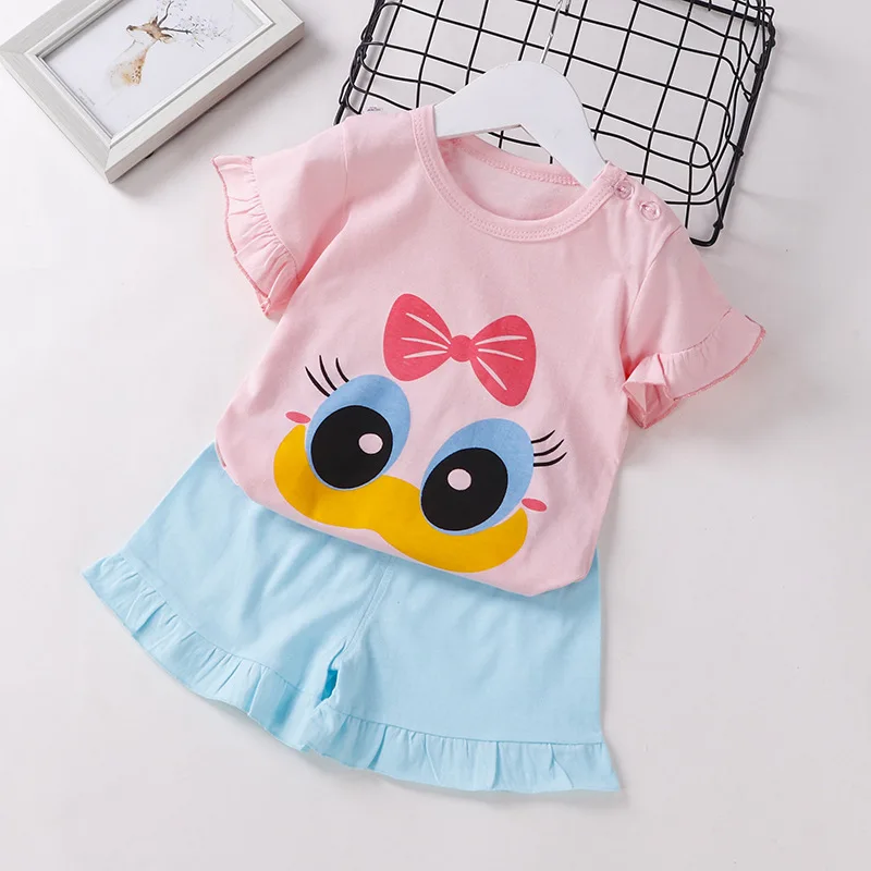 Летняя одежда для маленьких девочек комплект с коротким рукавом новая детская