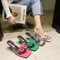 candy color chain stiletto slippers women 2021 summer new style square toe womens shoes fashion