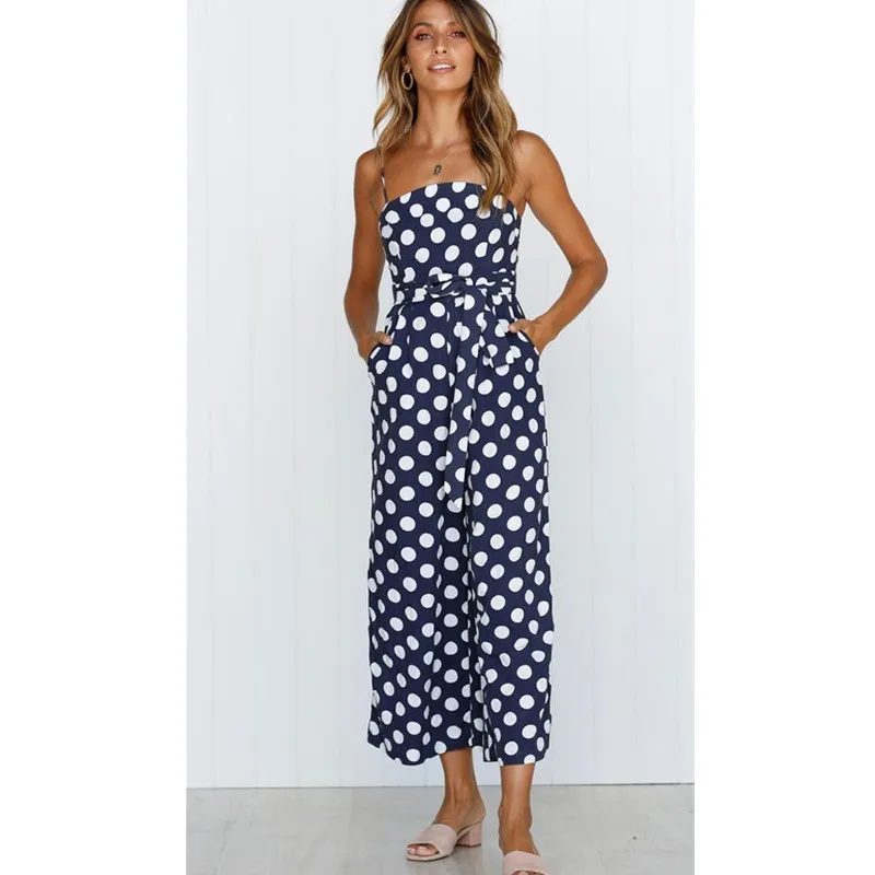 Элегантный винтажный комбинезон без рукавов в горошек женские летние брюки на