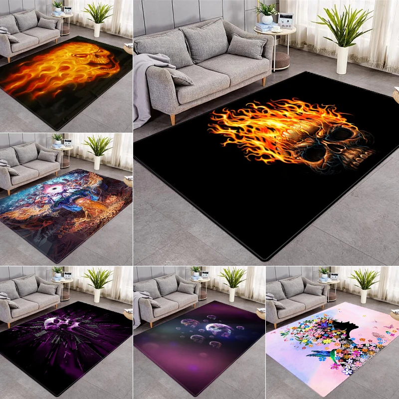 

3D Print Skull Non-Slip Carpets for Living Room Study Yoga Play Mat Absorbent Washable Rugs 40x60cm-160x200cm Bedroom Decor